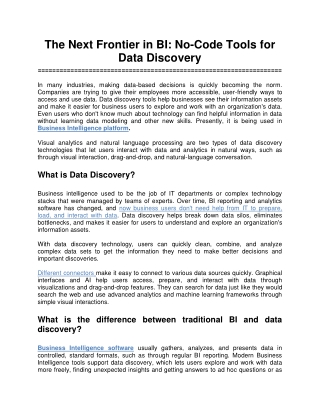 The Next Frontier in BI-No-Code Tools for Data Discovery