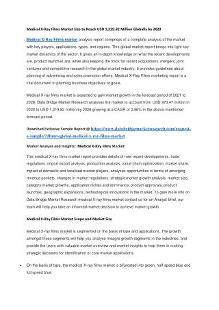 Medical X-Ray Films Market Size to Reach USD 1,219.82 Million Globally by 2029
