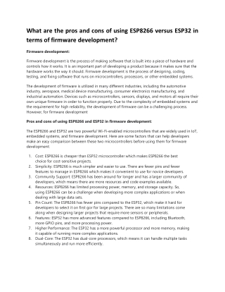 What are the pros and cons of using ESP8266 versus ESP32 in terms of firmware development