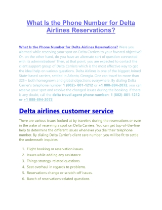 What is the phone number for delta airlines reservations?