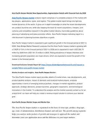 Asia-Pacific Herpes Market New Opportunities, Segmentation Details with Financial Facts by 2028
