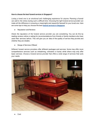 How to choose the best funeral services in Singapore