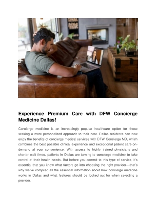 Experience Premium Care with DFW Concierge Medicine Dallas! - DFW Concierge MD