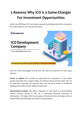 5 Reasons Why ICO is a Game-Changer For Investment Opportunities