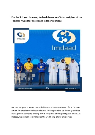 For the 3rd year in a row, Imdaad shines as a 5-star recipient of the Taqdeer Award for excellence in labor relations