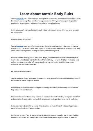 Learn About Tantric Body Rubs