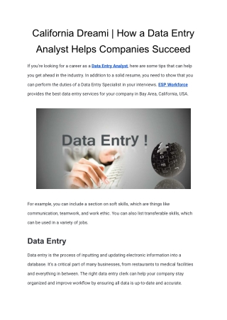 California Dreami | How a Data Entry Analyst Helps Companies Succeed