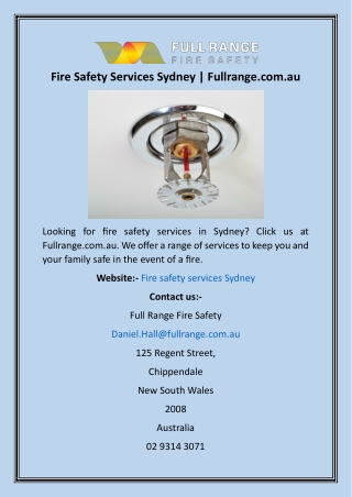 Fire Safety Services Sydney  Fullrange.com