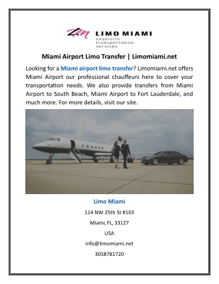 Miami Airport Limo Transfer