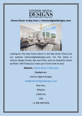 Home Decor in Bay Area  Interiordigitaldesigns