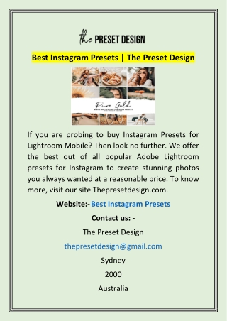 Best Instagram Presets | The Preset Design