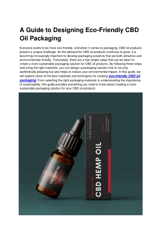 A Guide to Designing Eco-Friendly CBD Oil Packaging