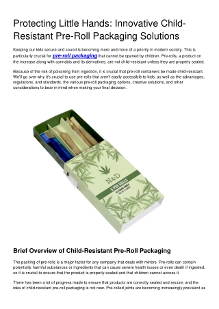 Protecting Little Hands: Innovative Child-Resistant Pre-Roll Packaging Solutions