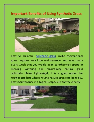 Important Benefits of Using Synthetic Grass