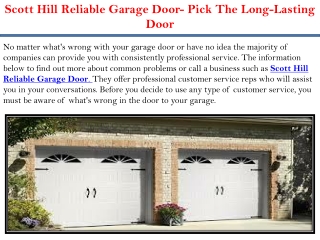 Scott Hill Reliable Garage Door- Pick The Long-Lasting Door