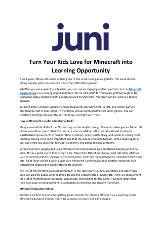 Turn Your Kids Love for Minecraft into Learning Opportunity