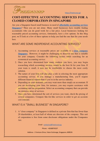COST-EFFECTIVE ACCOUNTING SERVICES FOR A CLOSED CORPORATION IN SINGAPORE