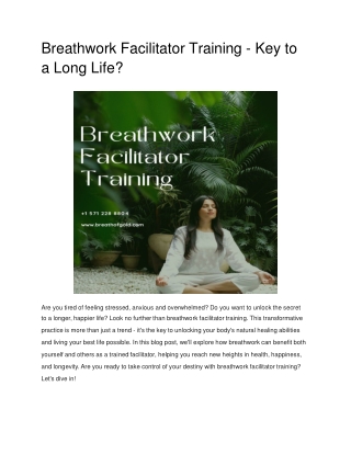 Breathwork Facilitator Training - Key to a Long Life