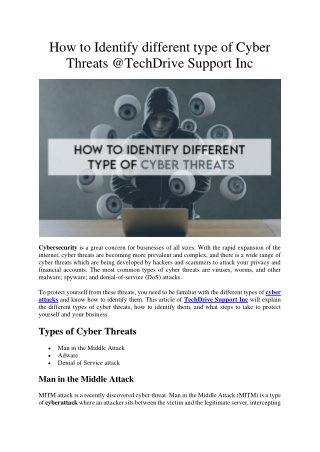 How to Identify different type of Cyber Threats @TechDrive Support Inc