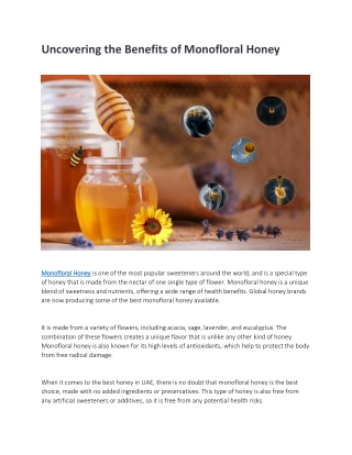 Uncovering the Benefits of Monofloral Honey