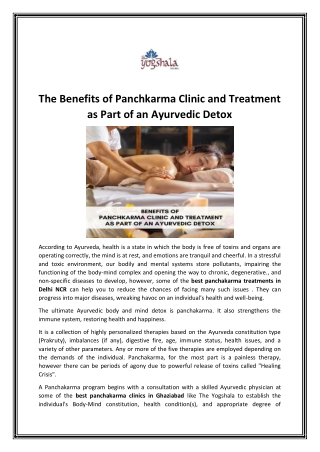 Panchkarma Clinic and Treatment as Part of an Ayurvedic Detox