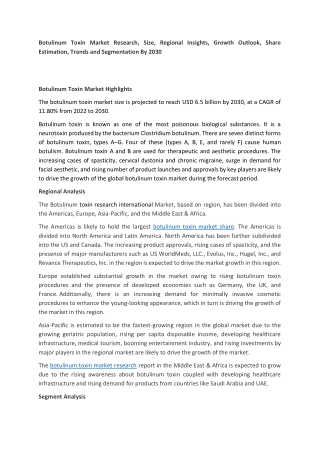 Botulinum Toxin Market Size, Share, Growth Factors, Regional Analysis, Key Playe