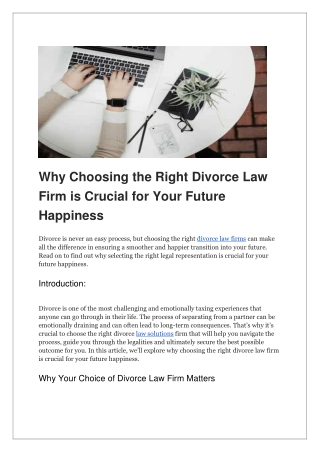 Why Choosing the Right Divorce Law Firm is Crucial for Your Future Happiness