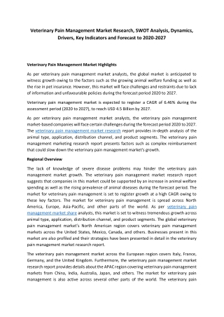 Veterinary Pain Management Market Research, Trend Analysis, Growth Estimation