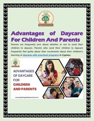 Advantages of Daycare For Children And Parents