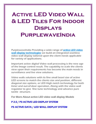 Active LED Video Wall & LED iles For Indoor Displays  PurplewaveIndia