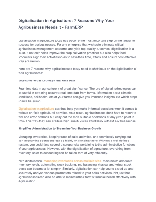 Digitalisation in Agriculture_ 7 Reasons Why Your Agribusiness Needs It - FarmERP