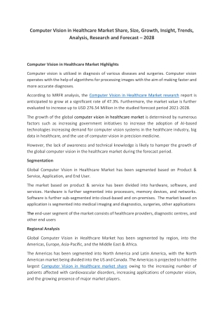 Computer Vision in Healthcare Market Share, Trend Analysis, Growth Estimation, S