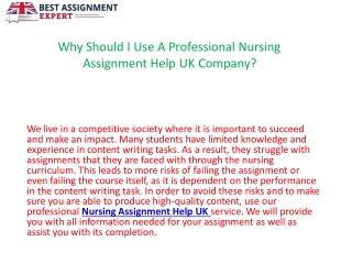 Why Should I Use A Professional Nursing Assignment Help UK Company.