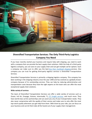 Diversified Transportation Services: The Only Third-Party Logistics Company You