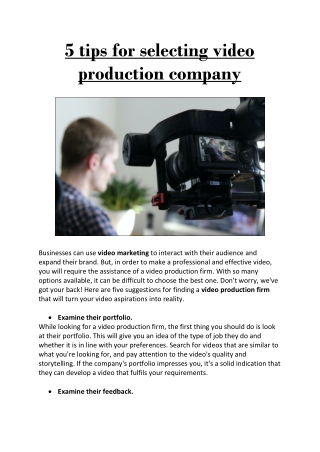5 tips for selecting video production company