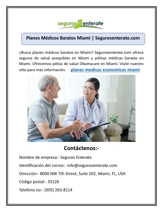 Planes Médicos Baratos Miami | Segurosenterate.com