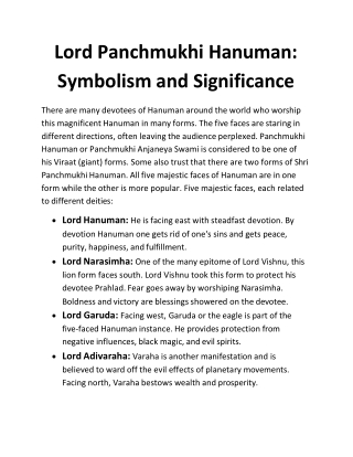 Lord Panchmukhi Hanuman: Symbolism and Significance