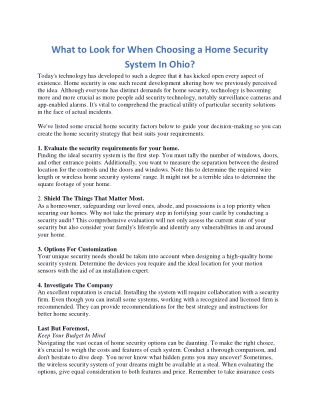 What to Look for When Choosing a Home Security System In Ohio