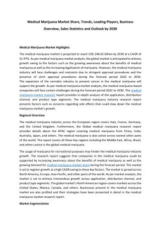 Medical Marijuana Market Research, Size Estimation, Insights, Share Analysis, Gr