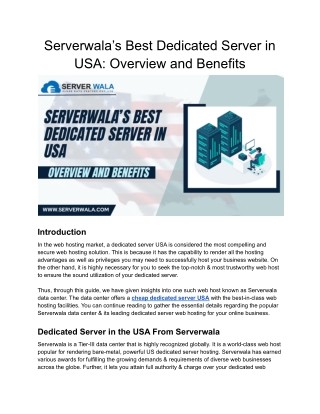 Serverwala’s Best Dedicated Server in USA: Overview and Benefits