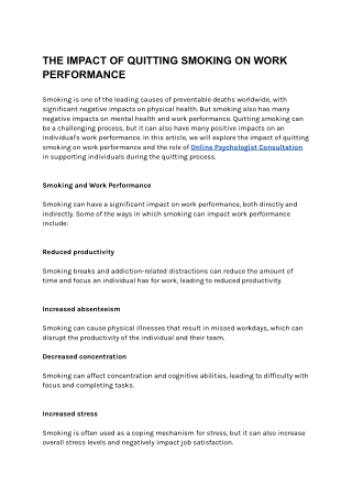 THE IMPACT OF QUITTING SMOKING ON WORK PERFORMANCE