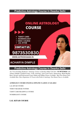 Predictive Astrology Course in Dwarka Delhi  91-9873530830