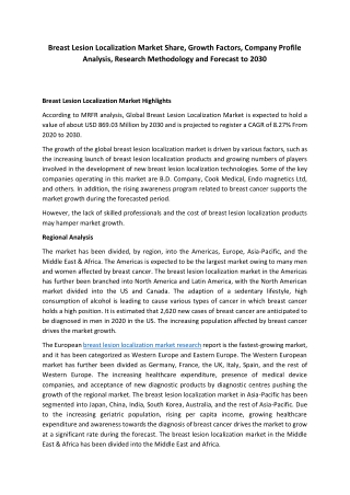 Breast Lesion Localization Market Research, Analysis, Share, Size, Trends