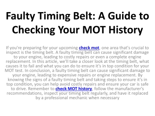 Faulty Timing Belt: A Guide to Checking Your MOT History