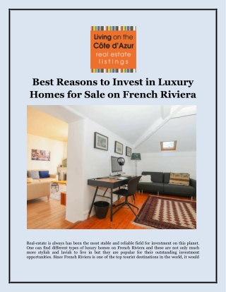 Best Reasons to Invest in Luxury Homes for Sale on French Riviera