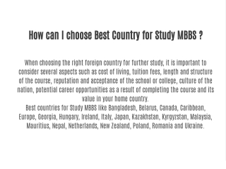 How can I choose Best Country for Study MBBS ?