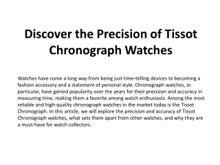 Discover the Precision of Tissot Chronograph Watches