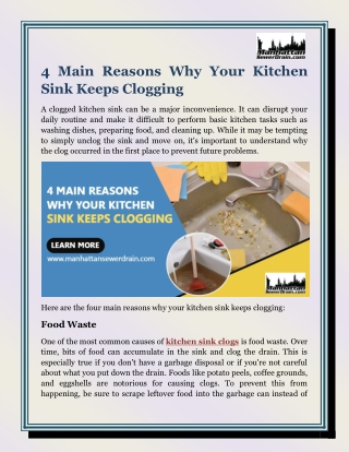 4 Main Reasons Why Your Kitchen Sink Keeps Clogging
