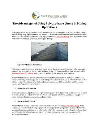 The Advantages of Using Polyurethane Liners in Mining Operations