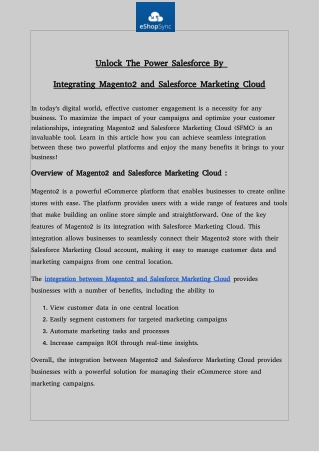 integrating Magento 2 and Salesforce Marketing Cloud - eShopSync